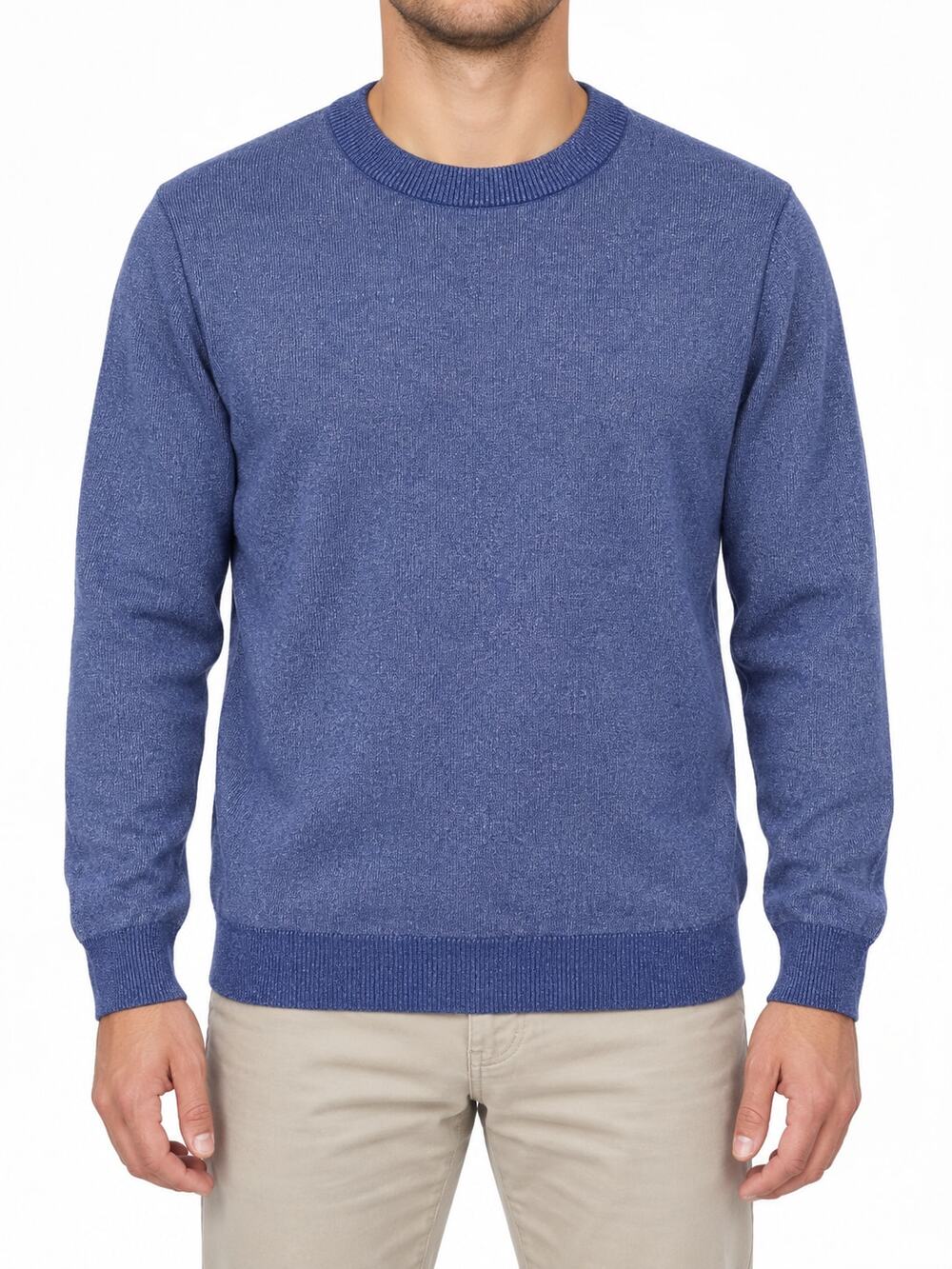 JEFF Men's Blue Cotton Metallic Crewneck Sweater Size L Textured Knit Pullover